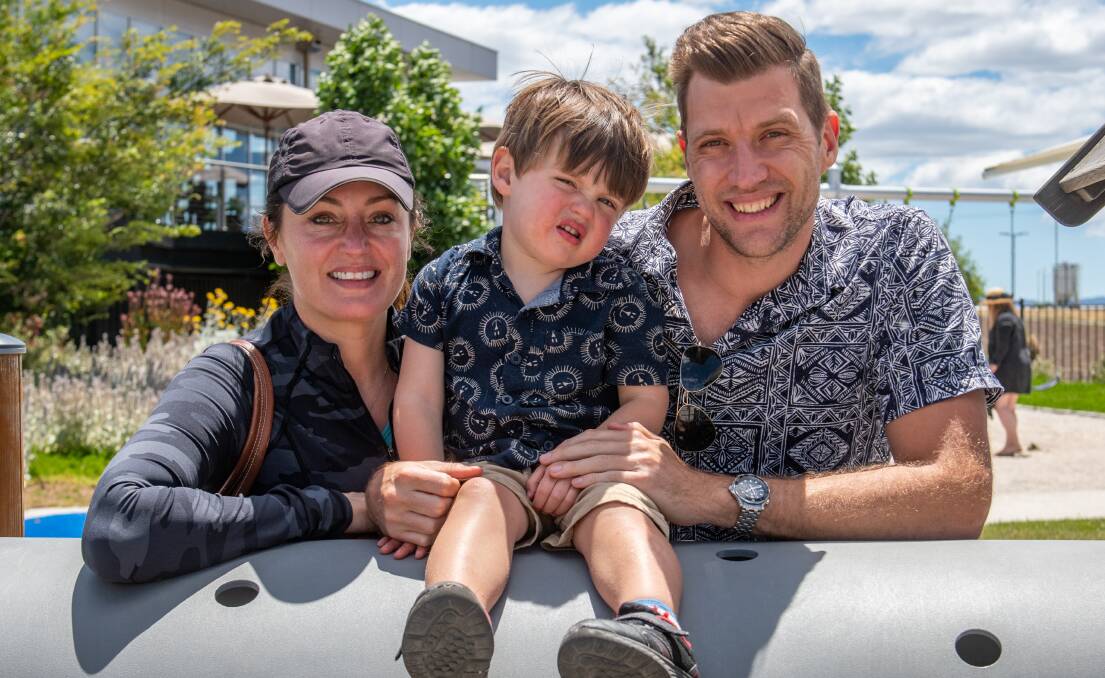 Tansy and Tom Forrest with their son Max, 2, of London, visiting family in Launceston. 