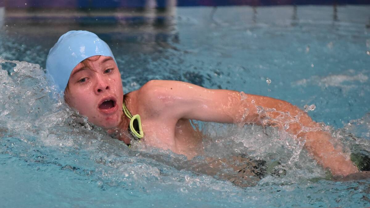 Lucas Capper wins his race for Deloraine High School at the division 3 swimming carnival  at Launceston Aquatic.
