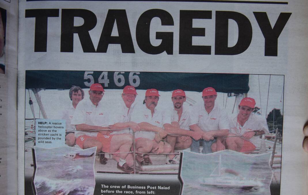 MATESHIP: Some of the crew members of Launceston yacht Business Post Naiad before the Sydney to Hobart race and pictured on the front page of The Examiner on December 29, 1998.