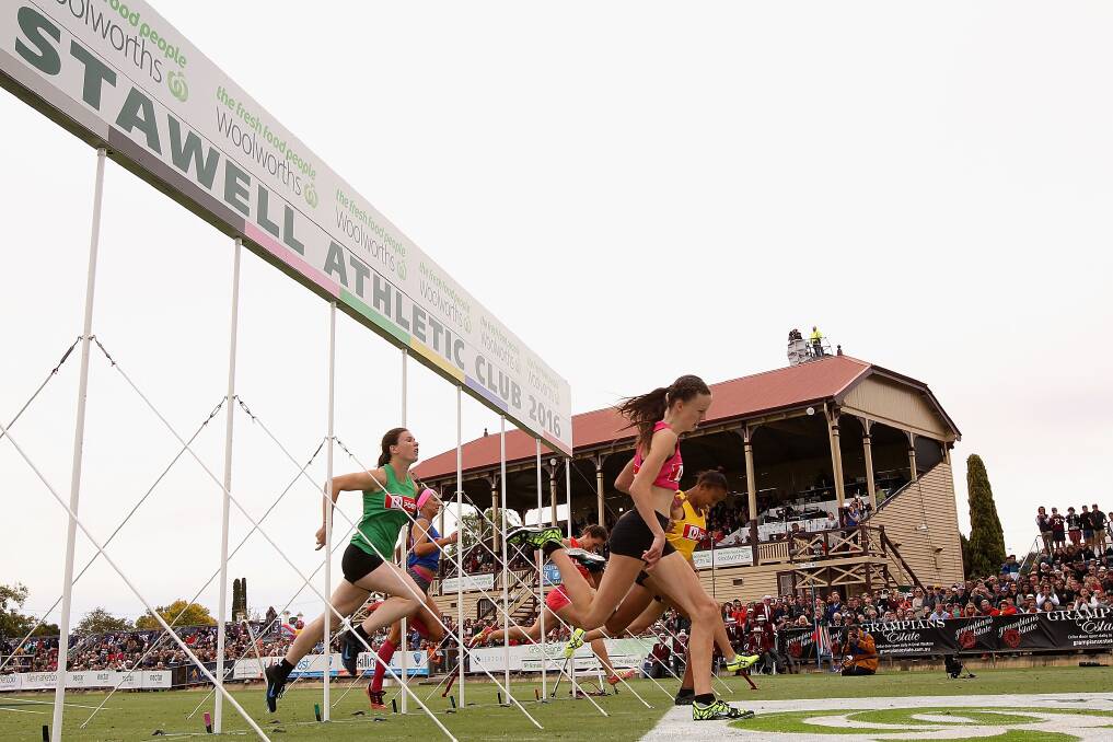 EQUALITY: Talia Martin wins the 2016 Stawell Gift women's final over 120-metres earning equal prizemoney with the men's winner. Pictures: Getty Images