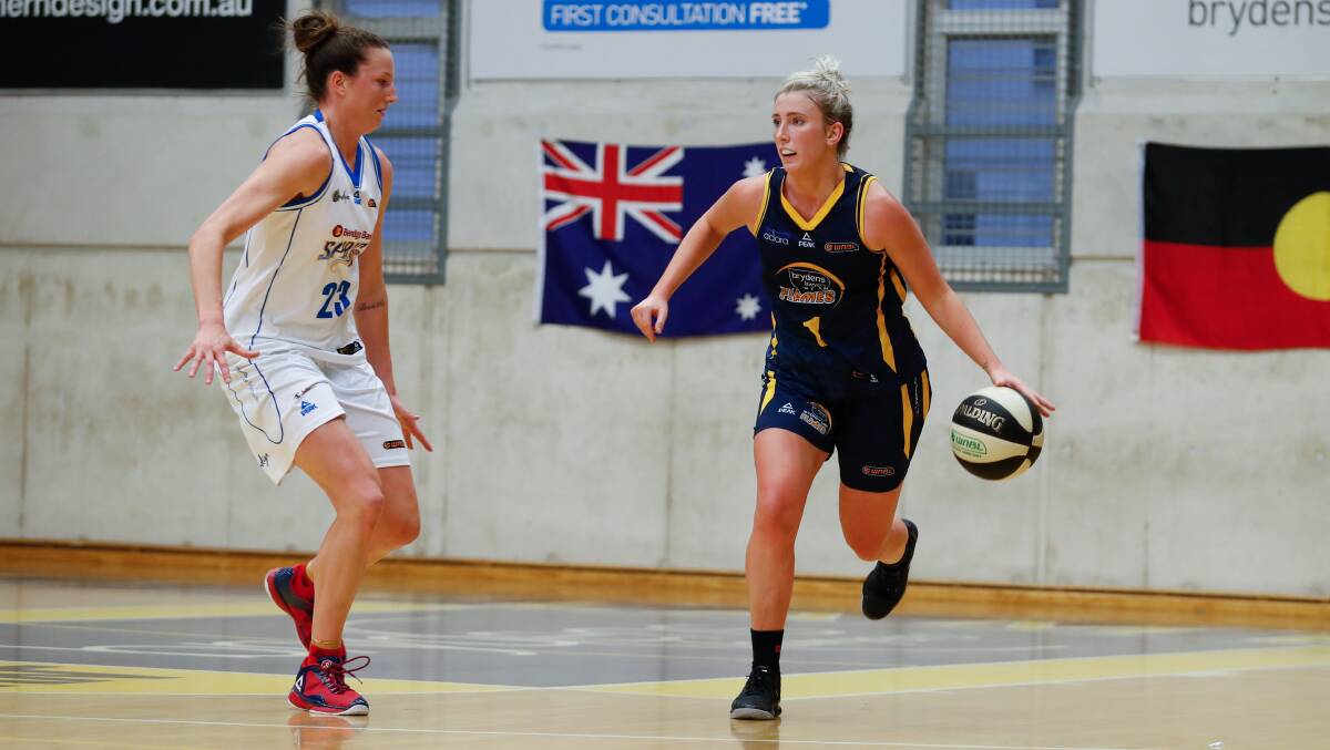 NEW RECRUIT: Sydney Flames shooting guard Lauren Nicholson (right) will join the Launceston Tornadoes this season. Picture: Geoff Tripp Photography
