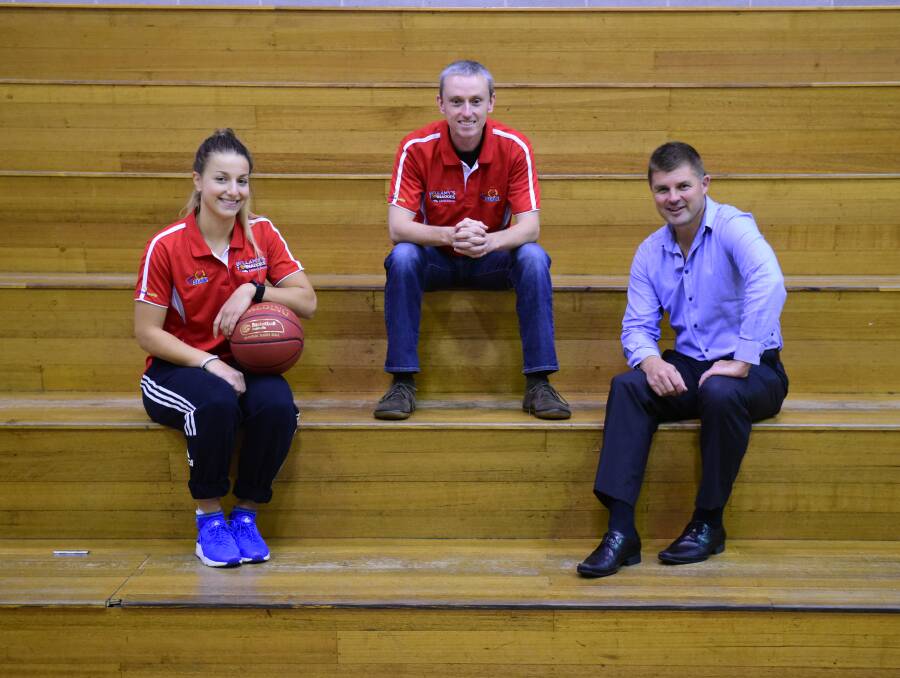 WARM-UP: Tornadoes player Nina Howard, coach Ben Rush and Basketball Tas CEO Chris McCoy are ready for a busy weekend. Picture: Paul Scambler
