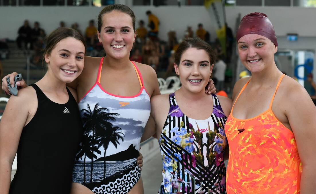 RECORD BREAKERS: Star of the Sea senior medley relay swimmers Mackenzie Crowe,Charlotte Long, Georgia Bingley and Olivia Rigneys set a new record at the NHSSA division 3 carnival. Pictures: Neil Richardson