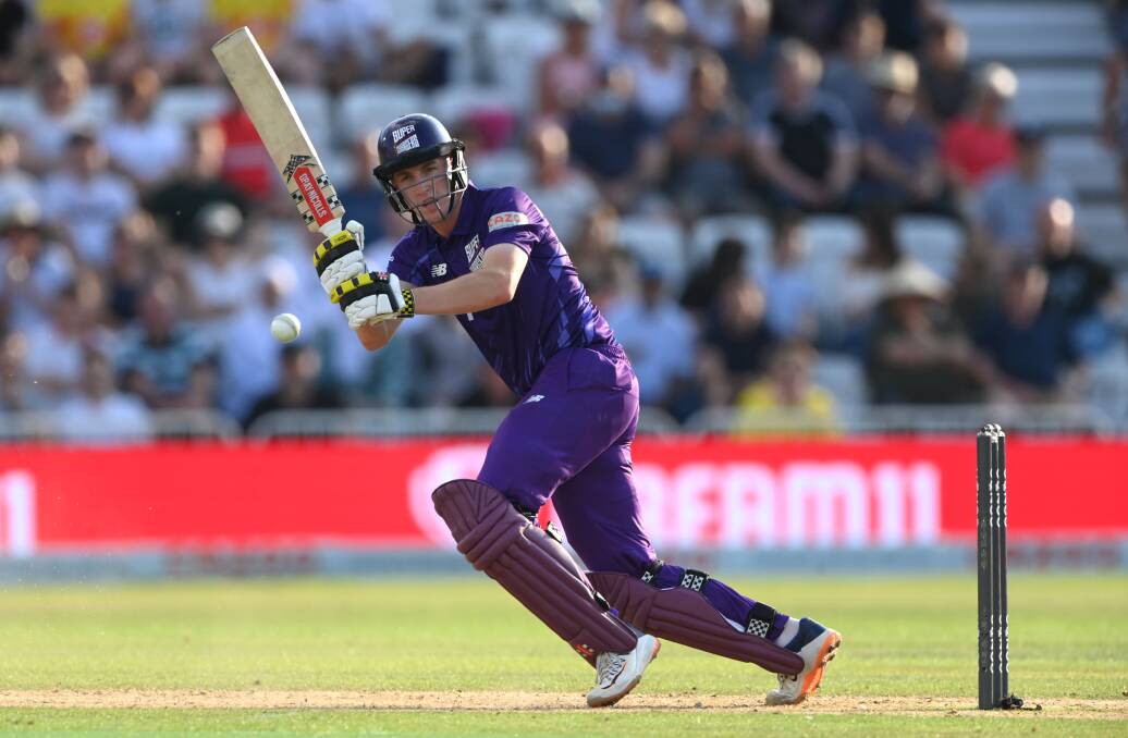 LOOKS GOOD IN PURPLE: Harry Brook playing for the Northern Superchargers. Picture: Getty Images 