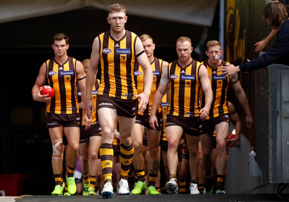 FOLLOW ME: Ben McEvoy will lead Hawthorn into battle in Saturday's AFL clash against Fremantle at UTAS Stadium. Picture: Getty Images
