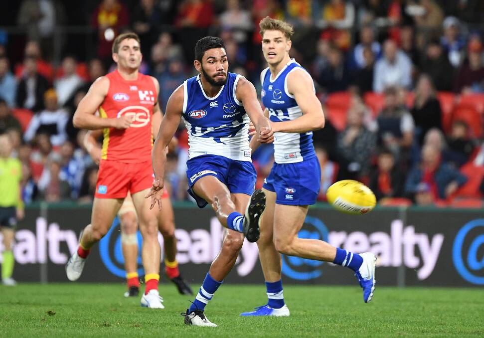 ROO BEAUTY: Tarryn Thomas has picked up the Rising Star nomination for round 12 after a good showing for North Melbourne in its win over Gold Coast. Picture: AAP Image/Dave Hunt