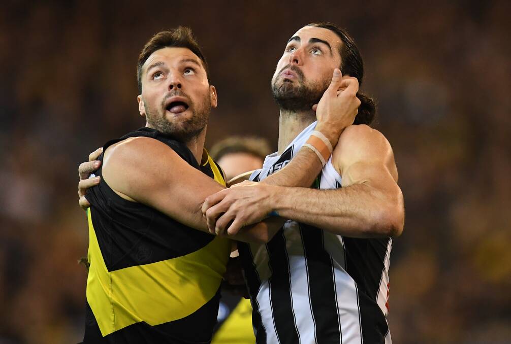 TOUGH NIGHT AT THE OFFICE: Toby Nankervis was well beaten by Brodie Grundy on Friday. Picture: AAP Image/Julian Smith