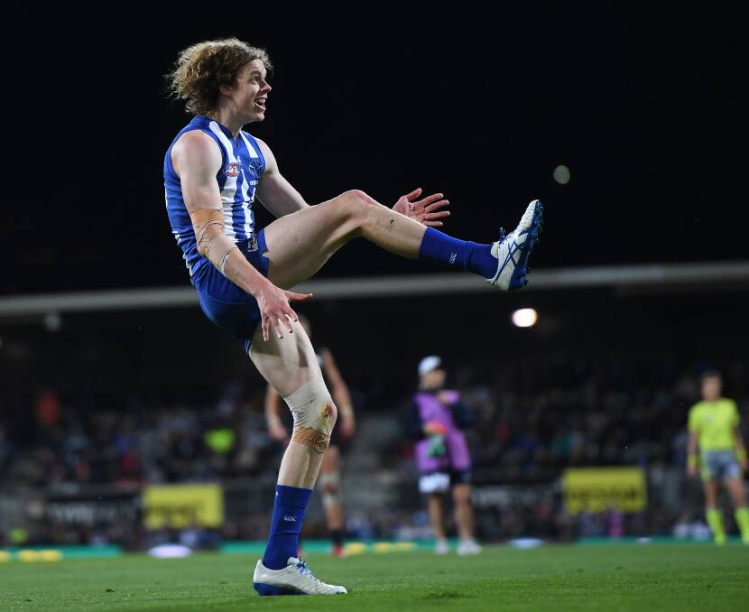 BIG NIGHT OUT: Ben Brown was in good touch for North Melbourne in Hobart on Saturday. Picture: AAP