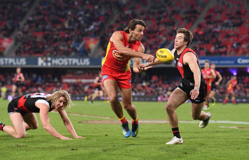 Lachie Weller in action against the Bombers. Picture: AAP Image/Dave Hunt