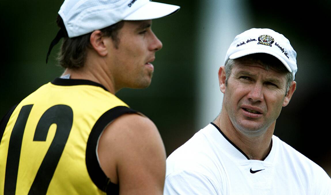 ENJOYABLE TIME: Matthew Richardson and Danny Frawley during their days together at Richmond. Richardson said his time playing under Frawley was his most enjoyable in footy. Picture: The Age 