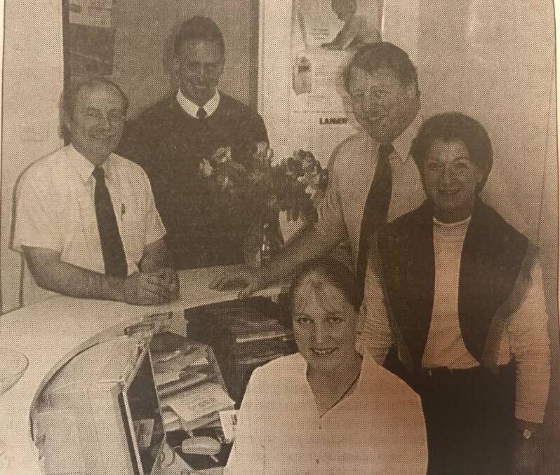 The staff in 1998, Darryl Bartels, Gary Kershaw and Katrina Beams with owners Phil and Linda Hughes.