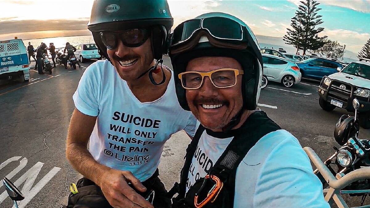 AWARENESS: Mates David Parry and Daniel Hayes rode across the Nullarbor to raise money for men's suicide prevention. Picture: Supplied.