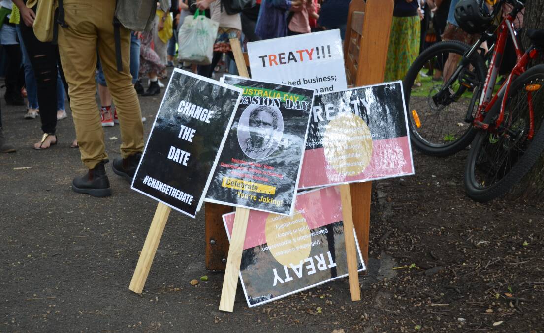 CHANGE: Signs at the 2019 Invasion Day Rally in Hobart which was attended by thousands of people. Picture: File