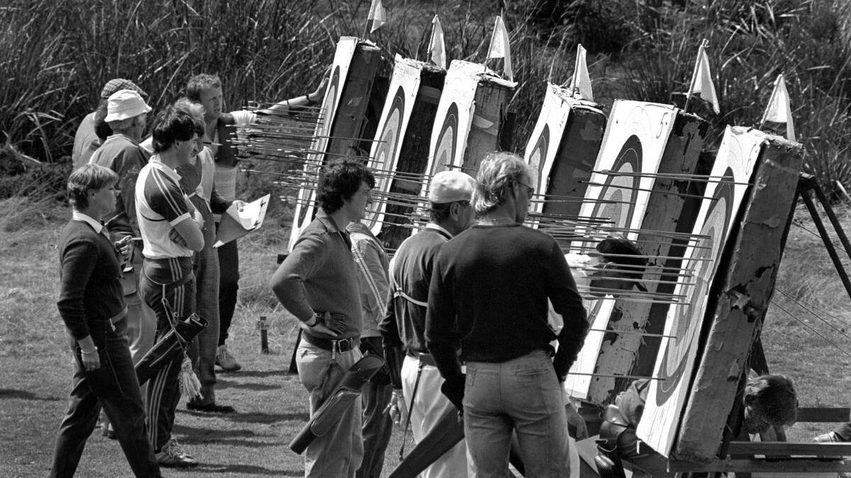 Archers checking their scores at a tournament held in the mid 1980s. Picture: Supplied