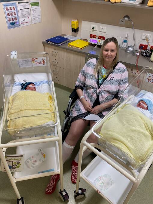 Sarah Bestwick with twin boys Charlie and Elijah. Picture: Supplied
