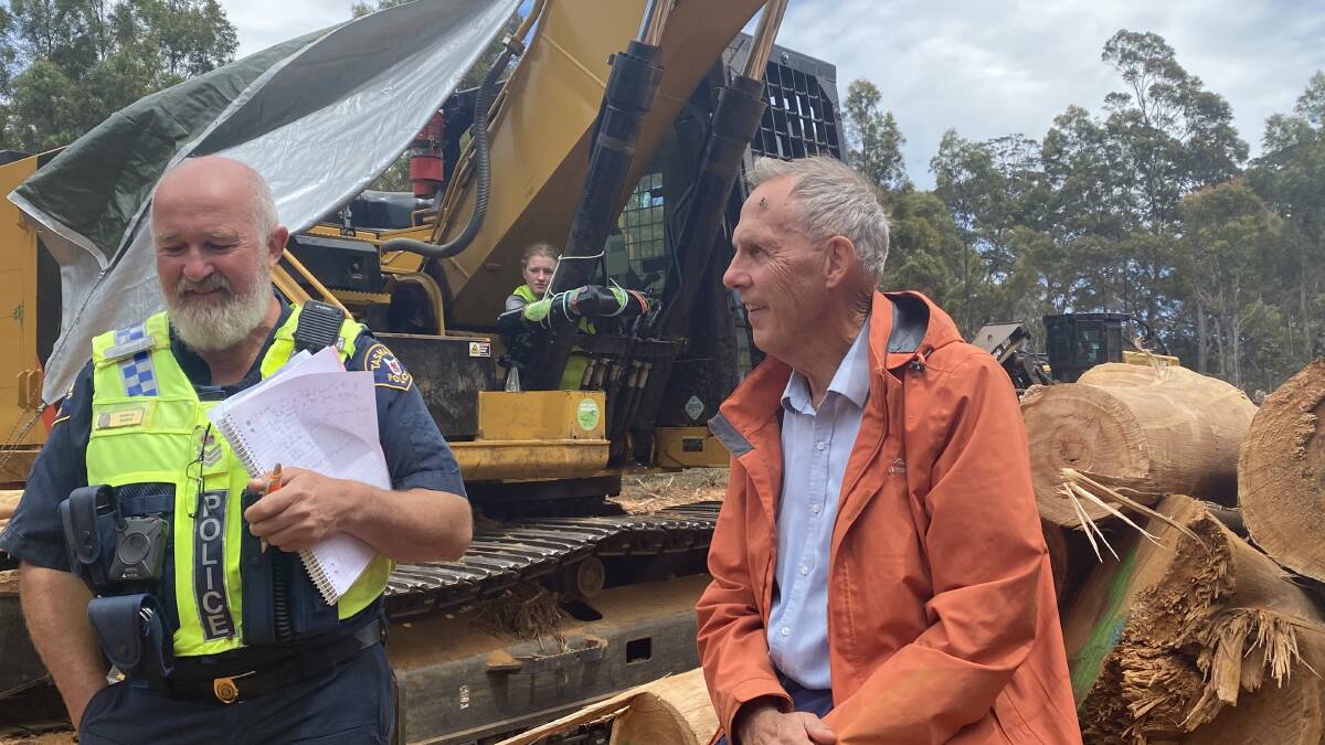 Bob Brown was arrested earlier this year while protesting logging in the Eastern Tiers. Picture: Supplied