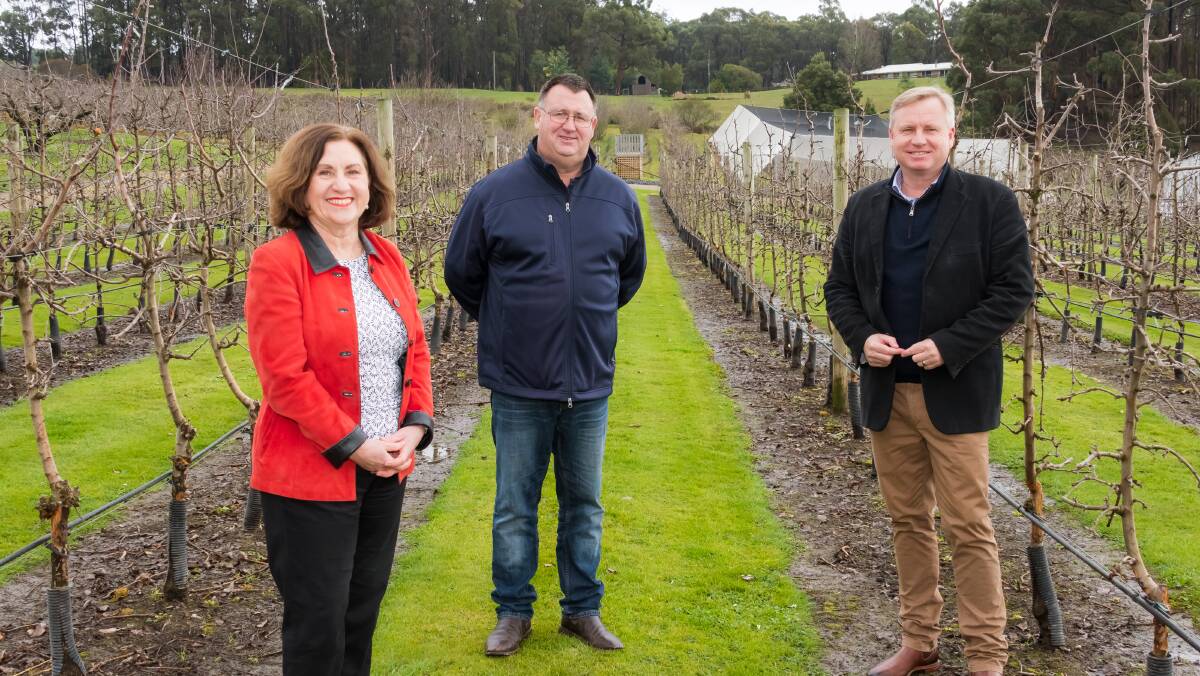 NEW PROGRAM: TasTAFE CEO Jenny Dodd, Fruit Growers Association president Nic Hansen and Education minister Jeremy Rockliff are excited for the program to start. Picture: Simon Sturzaker