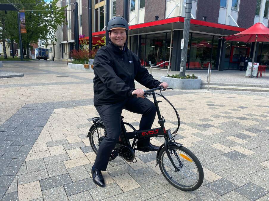 PARK AND RIDE: Deputy mayor Danny Gibson gets ready to explore Launceston's CBD on a bike ahead of Saturday. Picture: Isobel Cootes.