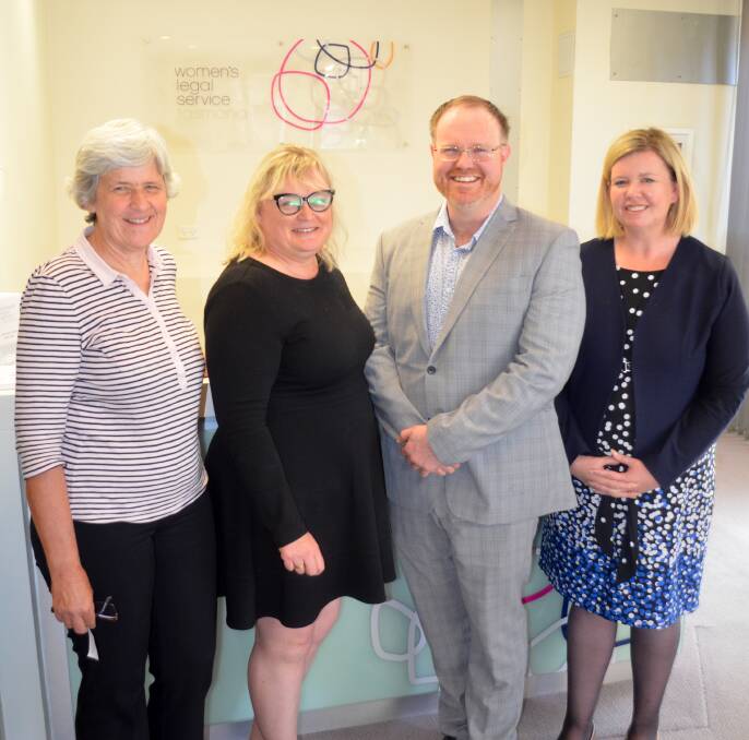 NEW SERVICE: Women's Legal Service Tasmania board chairperson Sonia Shimeld, WLS CEO Yvette Cehtel, Anglicare financial counsellor Jonathan Turk and Member for Bass Bridget Archer at the launch. Picture: Isobel Cootes.