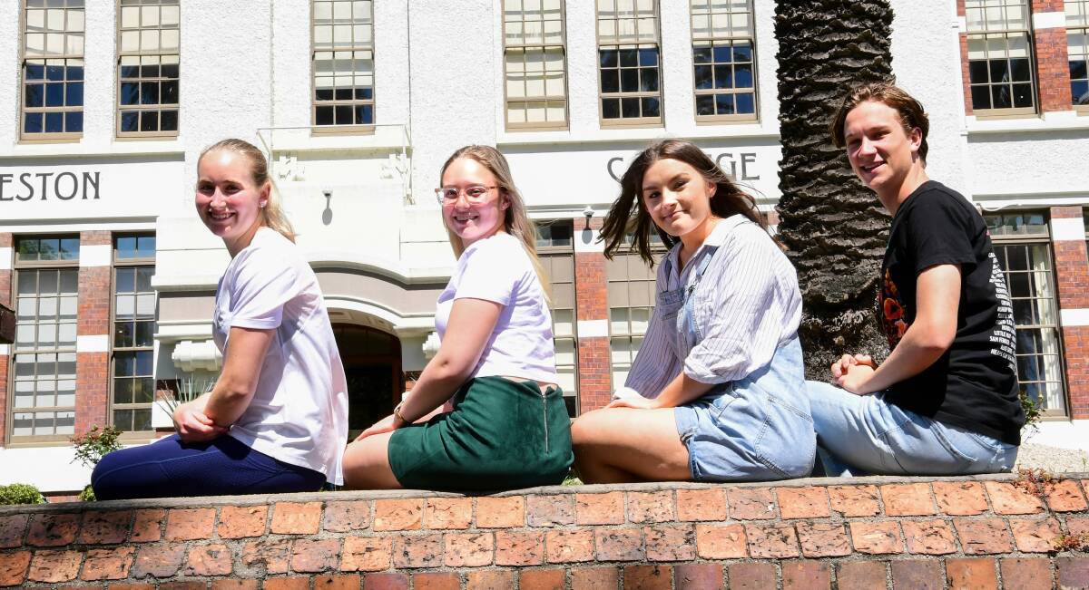 DUO TAKE TOP PRIZE: Launceston College award winners Hayley Older, Ruby Edmunds, Olivia Wenn and Toby McKnight ahead of the presentation on Wednesday. Picture: Neil Richardson.