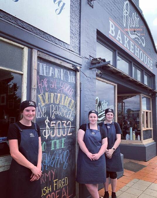 FUNDRAISER: Cressy's Rustic Bakehouse's April Dennis, Kim Scott and Jessie Cartledge helped to raise $5032 for the Salvation Army's Bushfire Disaster Appeal. Picture supplied.