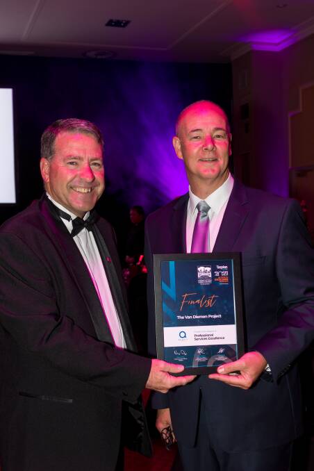 WINNERS: Launceston Chamber of Commerce director Stephen Brown and executive officer David Peach at the Tasplan Business Excellence Awards. Picture: Phillip Biggs.