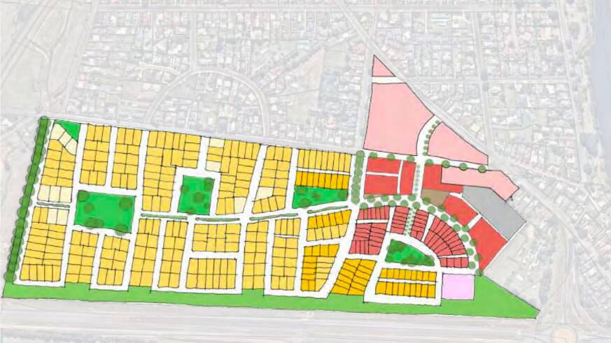 PERTH PLANS: The plan for the proposed development at 35 Drummond Street will feature up to 390 new homes. The yellow area is residential and the red is commercial. Picture: supplied.