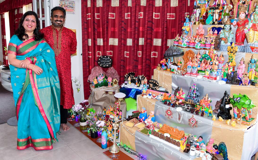 CELEBRATIONS: Sridevi and Raj Eri celebrate the Navratri festival that spans nine nights and is celebrated every year in India's autumn with their golu. Picture: Neil Richardson.
