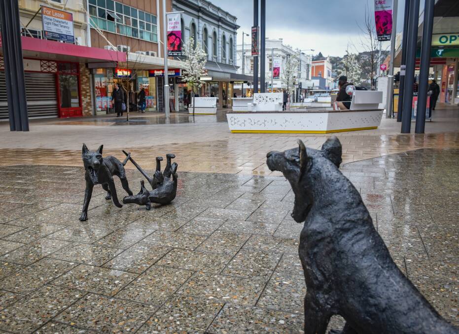 QUESTIONS: Two of the 10 Tasmanian tiger statues in the Brisbane Street Mall have been removed. Picture: Paul Scambler