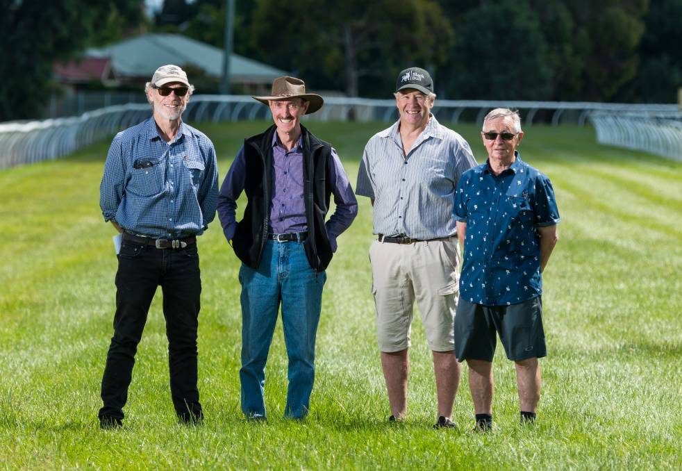 SAP: Longford vet Michael Morris, Longford Local District Committee's Neil Tubb, supporter Steve Dogg and racing identity Max Baker at the racecourse. Pictures: Phillip Biggs