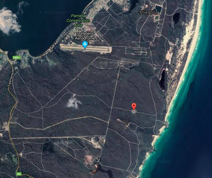 DEVELOPMENT: The area of the proposed Piano Cove Golf Course and Hotel is marked by the red marker. Picture: Google Images.