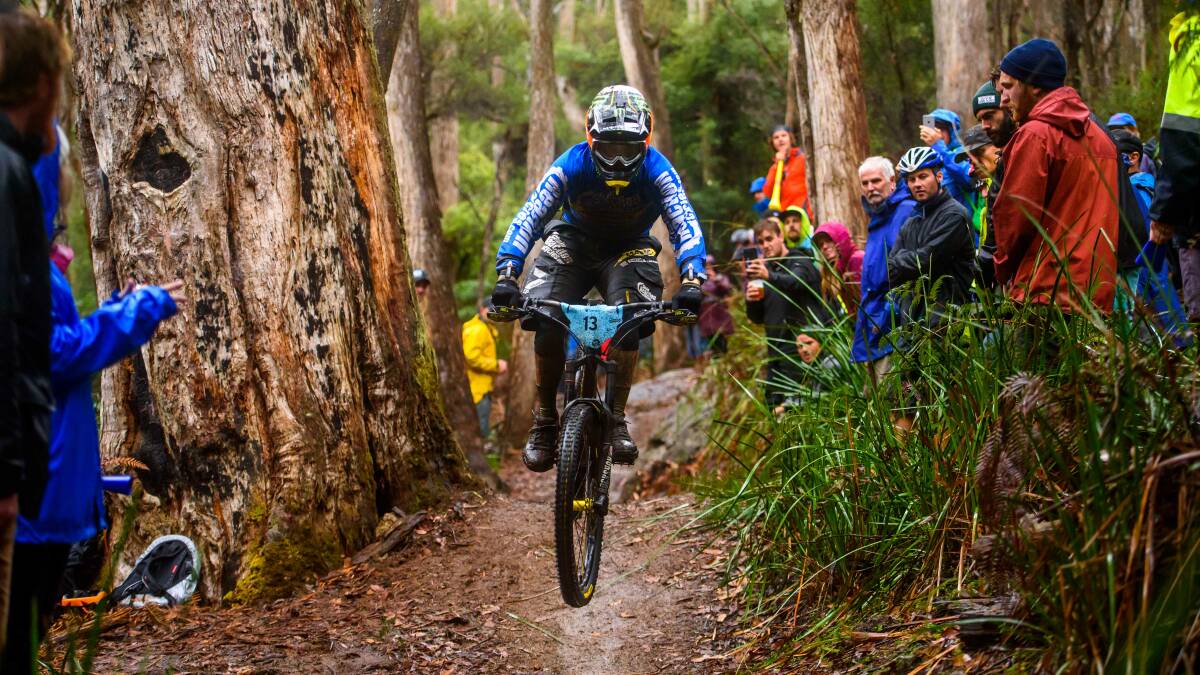Champion: 2018 Enduro World Series champion Sam Hill is returning to the town for this month's Asia-Pacific Continental Series after tackling the trails of Derby during the 2017 EWS round. Picture: Scott Gelston