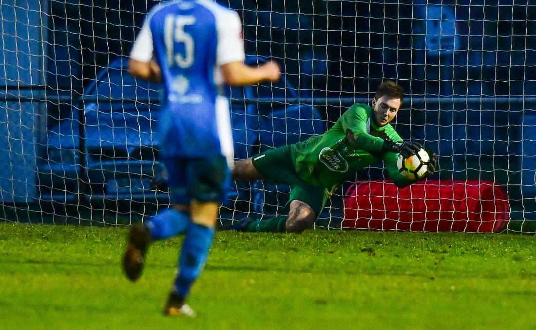 Best on ground: A superb performance by City keeper Lachlan Clark kept the scoreline respectable as Olympia took the win. Picture: Scott Gelston.