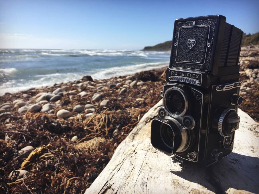 Still kicking: The Rolleiflex 3.5F at Lillico Beach near Devonport. The camera was used for The Examiner photographer Scott Gelston's Positive Impressions series, which will raise money for the 111th Empty Stocking Appeal. Picture: Scott Gelston