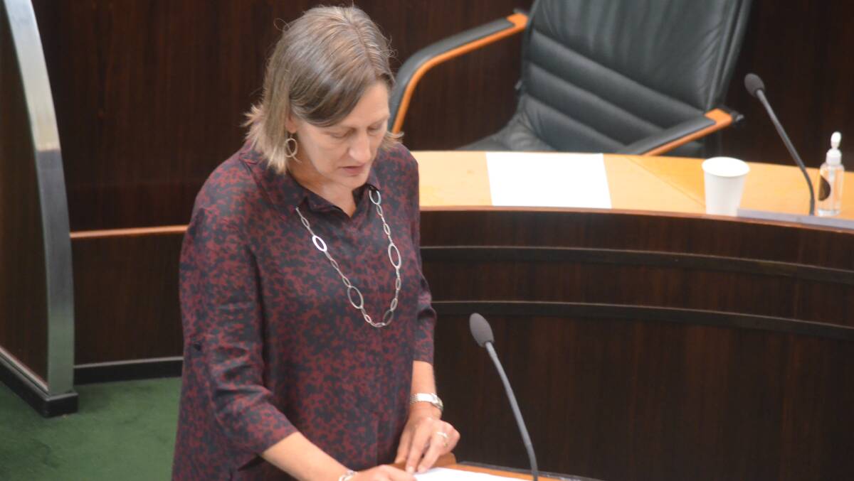 Greens leader Cassy O'Connor delivers an emotional contribution during a speech on voluntary assisted dying legislation.