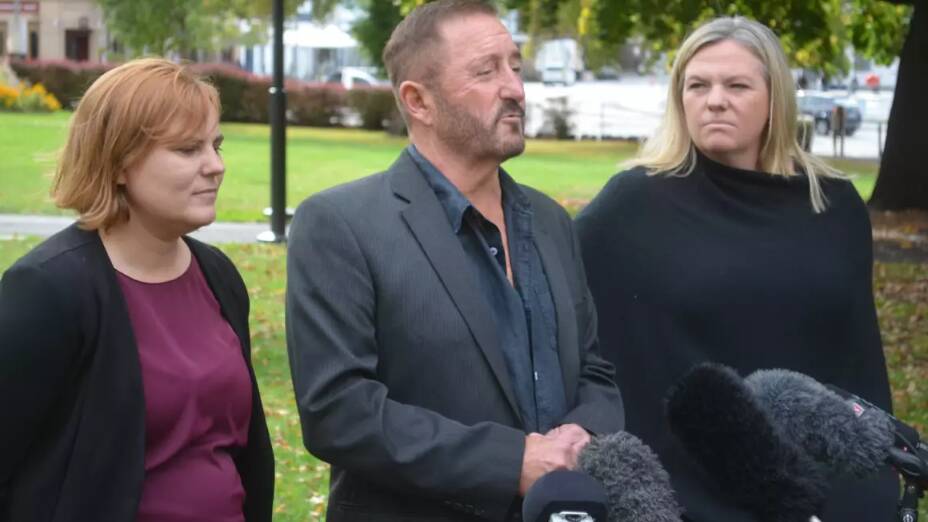 Tasmanian Jacqui Lambie Network MHAs Miriam Beswick, Andrew Jenner and Rebekah Pentland at their first media appearance together since the March state election.