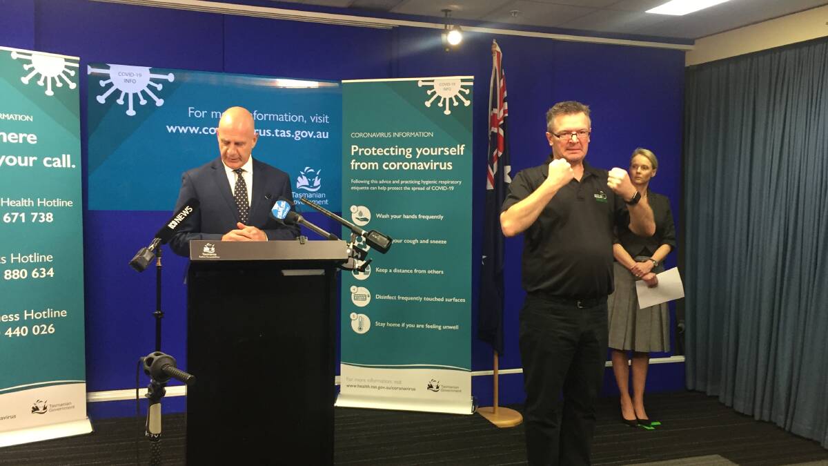 Premier Peter Gutwein addresses media on Monday morning.