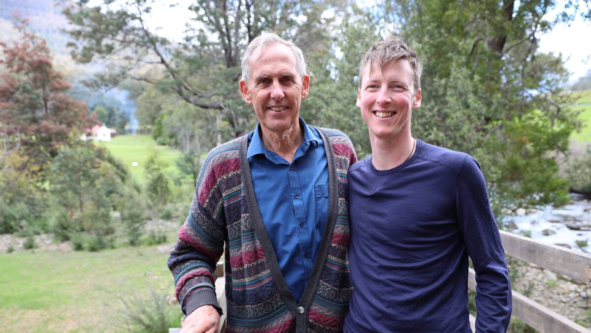 Franklin blockage leader Bob Brown with Oliver Cassidy. Picture: Luke Tscharke