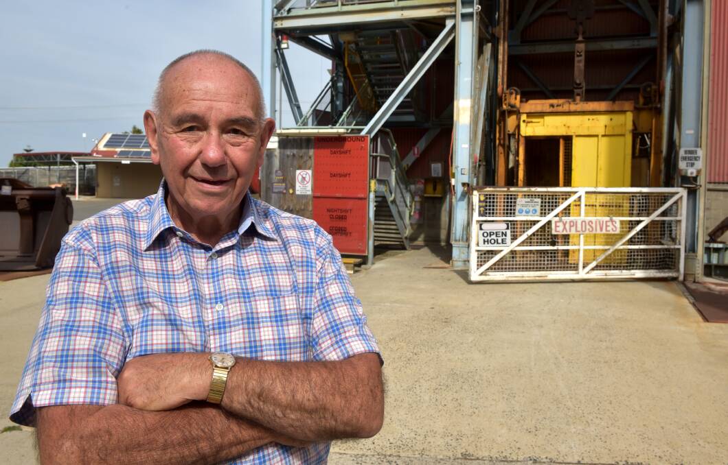 PASSAGE TO SAFETY: Former West Tamar Mayor Barry Easther stands in front of the Beaconsfield mine's elevator that brought Todd Russell and Brant Webb back into the arms of family. Picture: Paul Scambler
