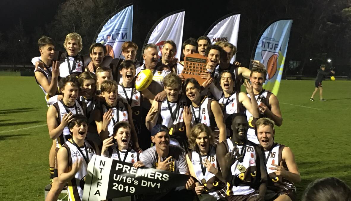 Winners: The victorious Prospect Hawks under-16 division one side celebrate their third consecutive flag. Picture: Supplied