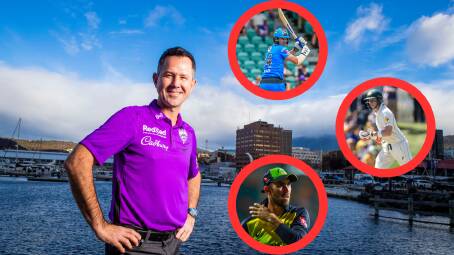 Ricky Ponting with his three Australian recruits, Travis Head, Steve Smith and Glenn Maxwell. Pictures by Cricket Tasmania, Phillip Biggs and Scott Gelston