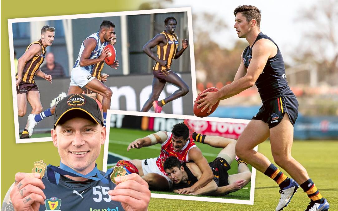 Tarryn Thomas, Mitch Thorp, Jesse Lonergan and Chayce Jones all featured highly in their respective AFL drafts. Pictures by Craig George, Paul Scambler, Oliver King, Adelaide Crows