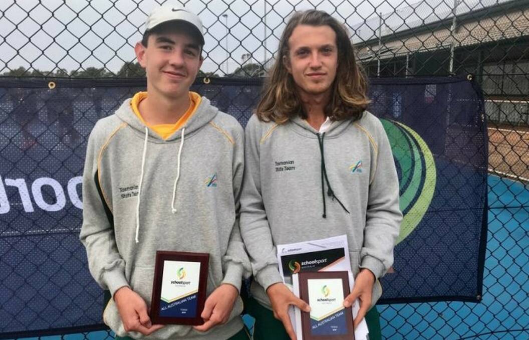 Brothers in arms: Launceston pair Sam Whitehead and Ruben McCormack celebrate their national awards. Picture: Tennis Tasmania