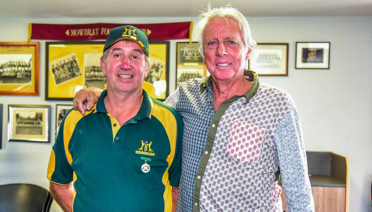 Standing tall: TCL president Darrell Whyte rubs shoulder with Australian great Jeff Thomson at last year's season launch. Picture: Neil Richardson