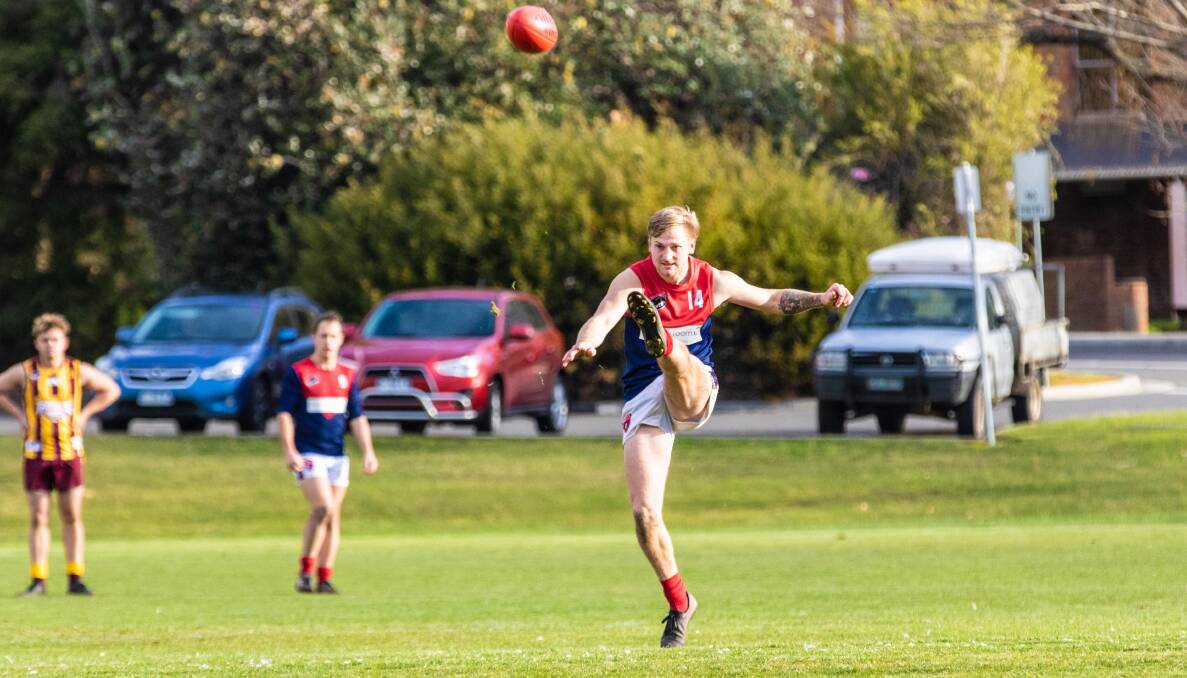 Spiral: Lilydale's Reuben Rothwell shooting on goal in his side's comfortable win last weekend. Picture: Matt Powell