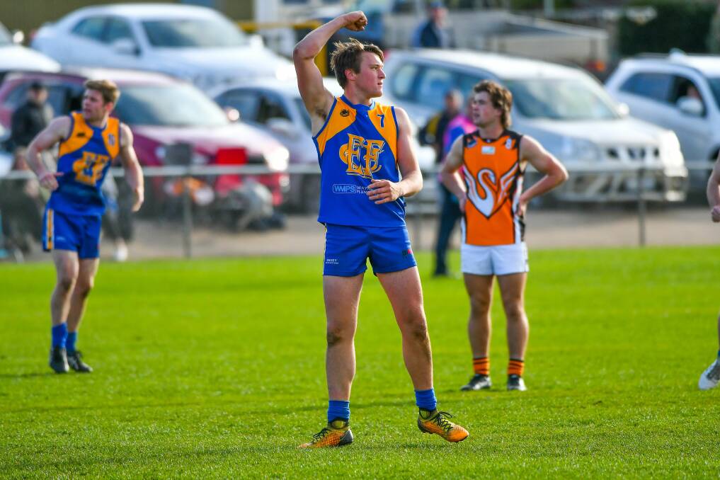 Grandest stage: Tom Chugg celebrates a goal in last year's losing grand final. Picture: Scott Gelston.