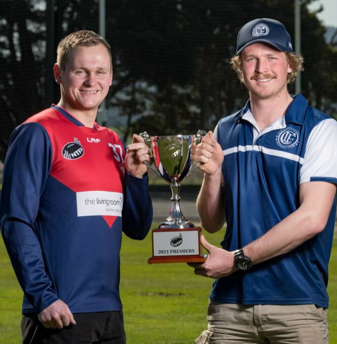 Lilydale captain Corey Lockett and OLs captain Campbell Fraser. Picture: Phillip Biggs
