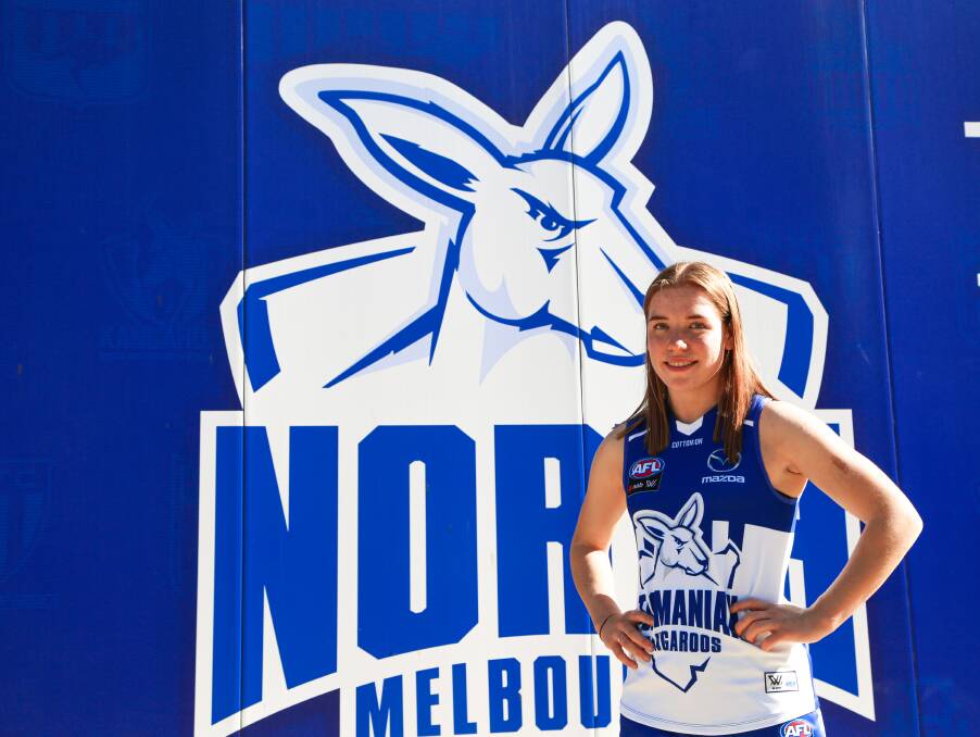 Proud Roo: Launceston's Mia King in her new North Melbourne colours after last week's draft. Picture: North Melbourne Media
