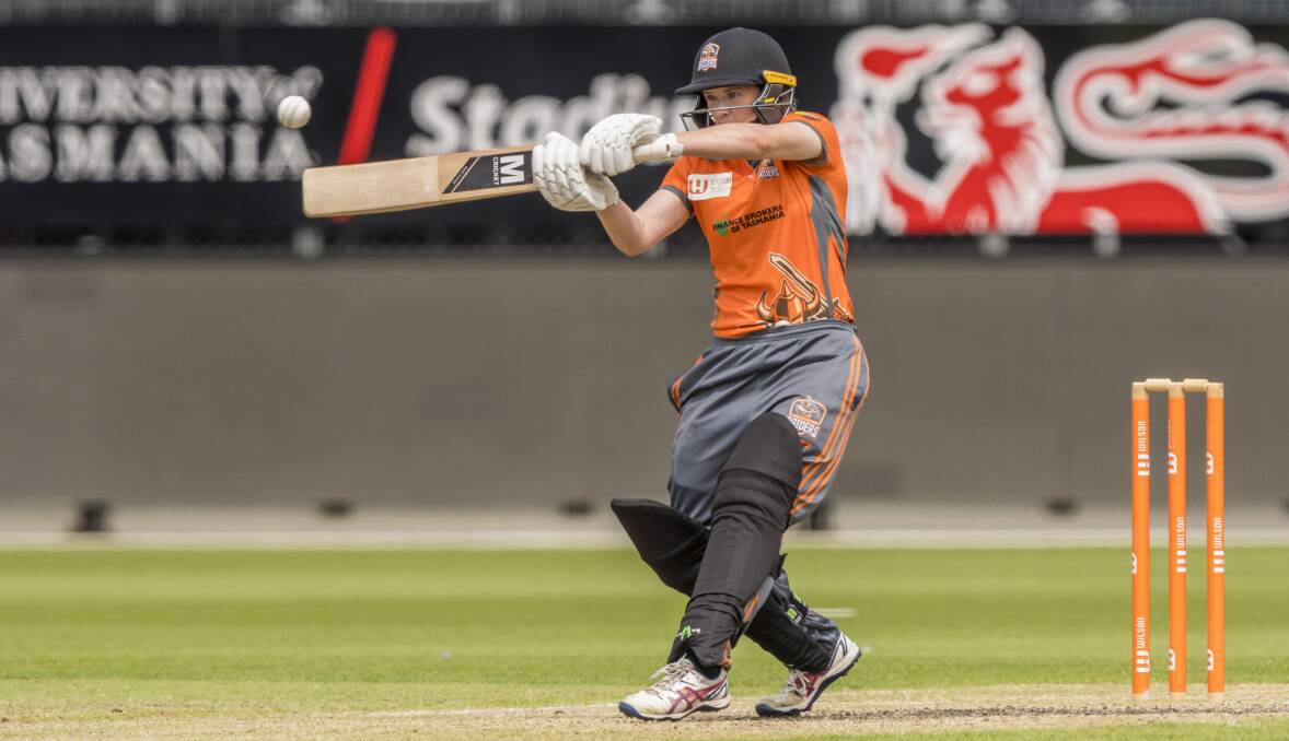 Smashin' Sash: Greater Northern Raider Sasha Moloney scored an unbeaten 77 off 101 balls in Tasmania's nine-wicket in over WA. Picture: Phillip Biggs