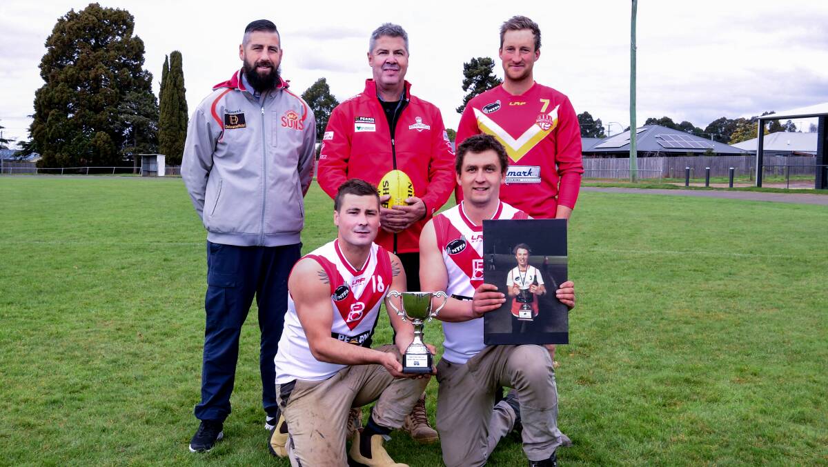 Damien Rhind, Andrew Philpott, Richie Heazlewood, Corry Goodluck and Jake Huett with the Speak Up Stay Chatty cup. Picture: Neil Richardson